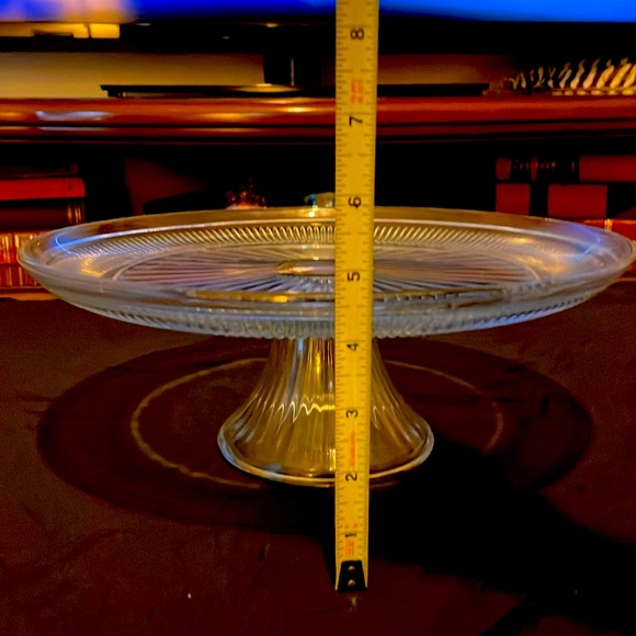 Glass cake plate with stand. 12in x 4.5in. 3lbs. - Picture 2 of 4